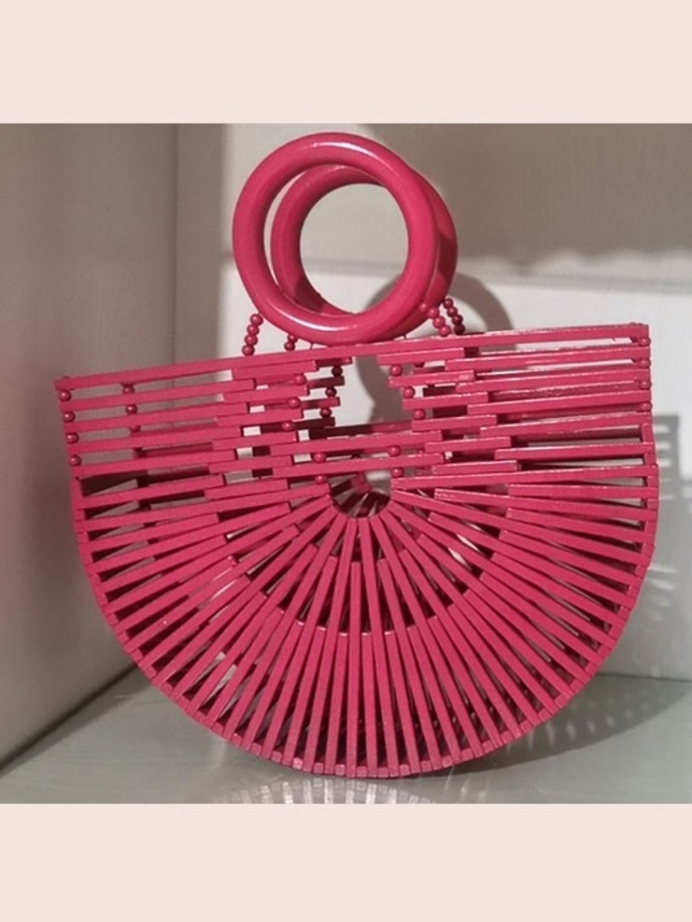 Pink Semi-Circle Bamboo Style Handle Bag